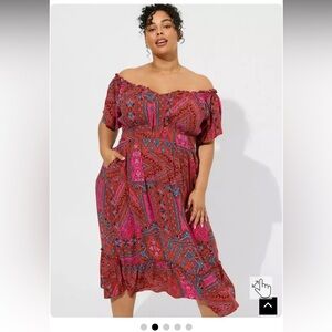 NWT Torrid Womens Challis Off-Shoulder patchwork Dress size 2 2XL plus colorful
